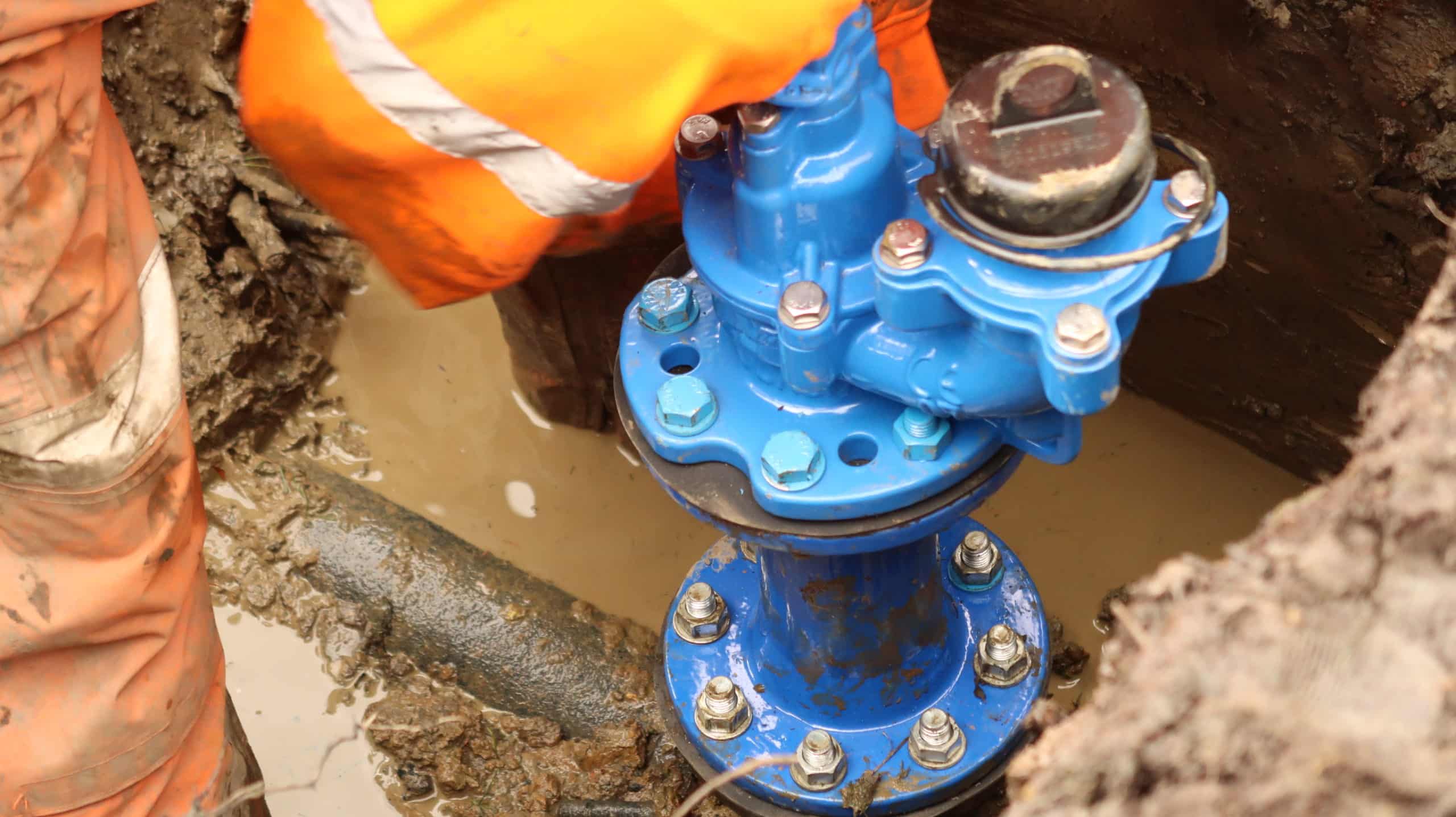 blue water connection in trench