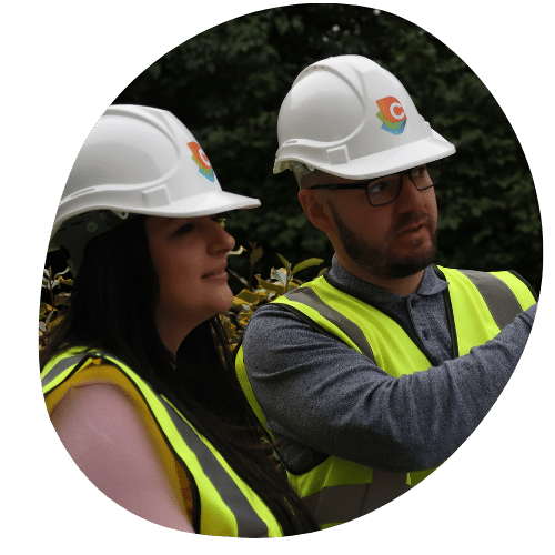 man and woman looking at a site